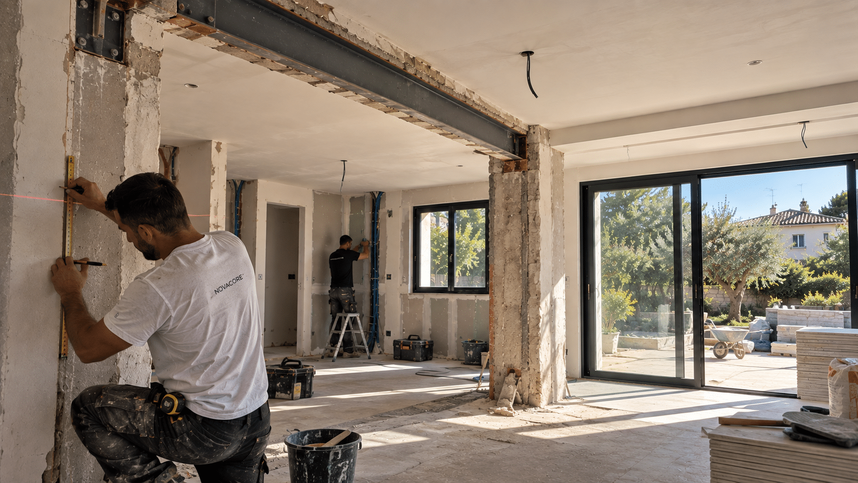Rénovation complète d’une maison à Montpellier avec ouverture structurelle et travaux tous corps d’état réalisés par Novacore Groupe